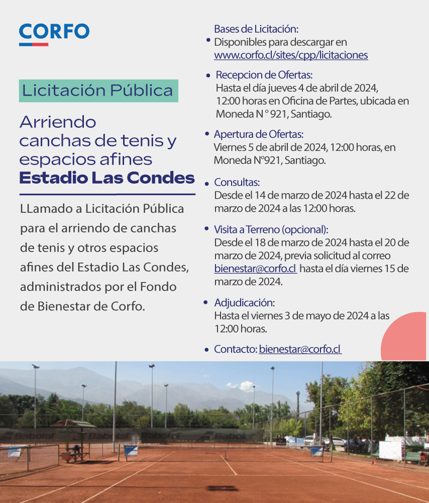 Licitación Pública para el arriendo de las Canchas de Tenis y espacios afines del Estadio Las Condes – 2024
